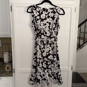 Calvin Klein Black and White Floral High-Low Dress